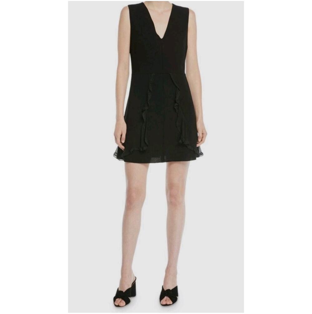 See By Chloe Dress Women 8 Black Ruffle Lace Sleeveless LBD V Neck Classic Party